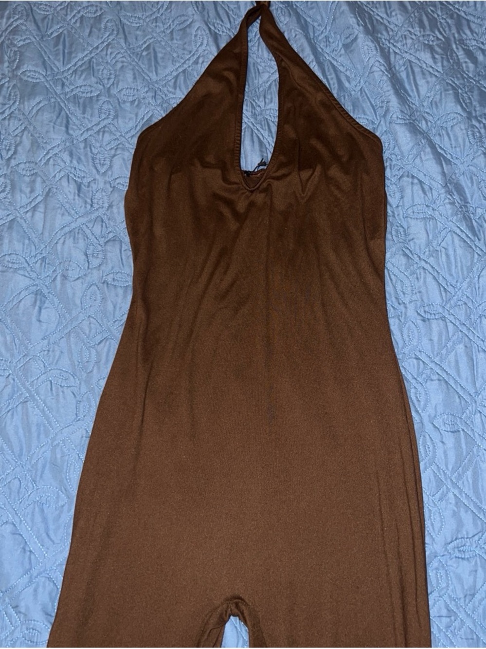 Fashion Nova One-Shoulder Brown Halter Jumpsuit